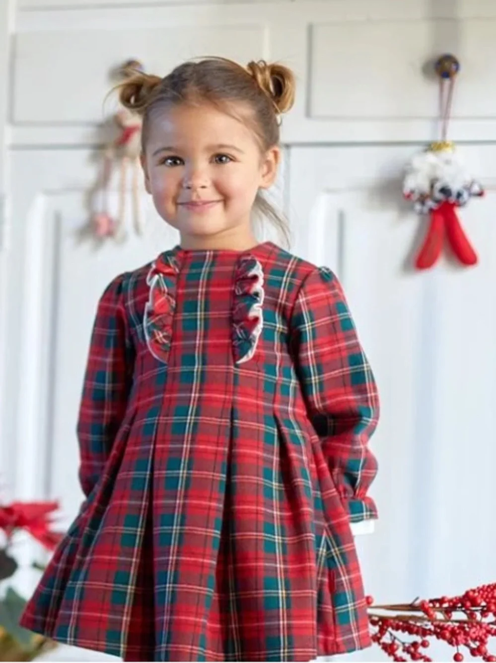 Tutto Piccolo Girls Formal Red Plaid Ruffle Front Dress